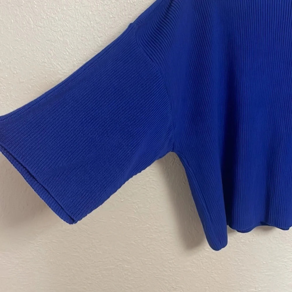 Vintage Joan Vass USA Royal Blue Knit Boxy Sweater Top Made in USA 3/4 Sleeves - Picture 4 of 13